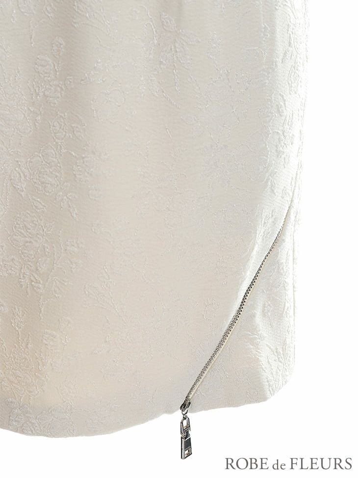 ROBEdeFLEURS ローブドフルール パールｘジャガード アシンメトリー ストレッチ タイト ミニドレス[2567]