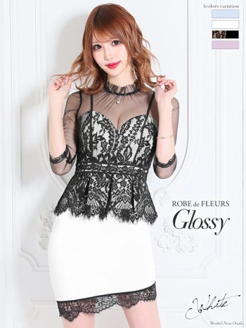 ROBEdeFLEURS Glossy[ローブドフルール グロッシー]ダイヤチュール切替× ストレッチ ミニドレス[桜咲乃愛][2021]