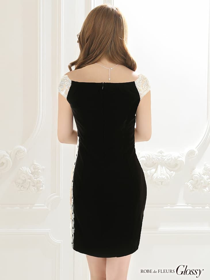 ROBEdeFLEURS Glossy[ローブドフルール グロッシー]スパンコール 刺繍× サイドレース切替 ミニドレス[真優川咲][1982]