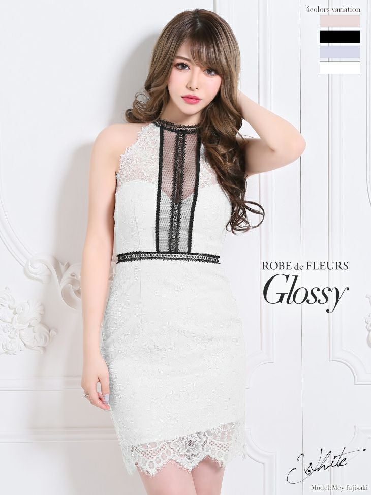 Glossy by ROBE de FLEURS/グロッシー】総レース ホルターネック