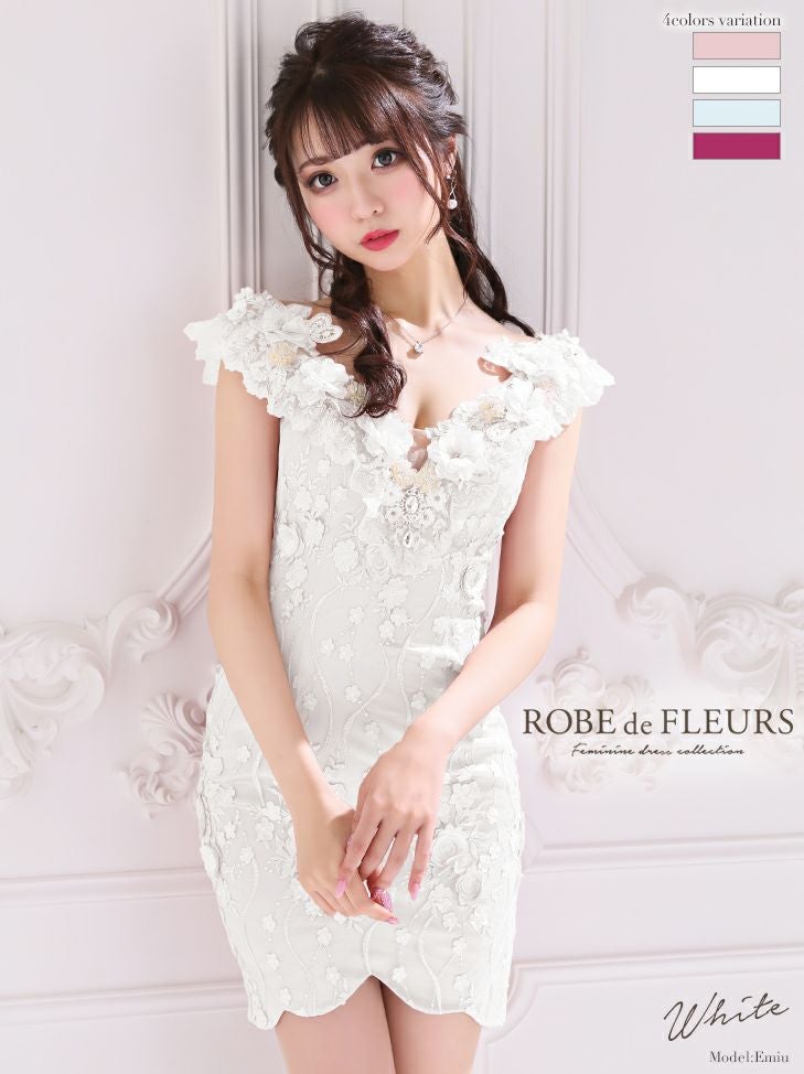 ROBEdeFLEURS/ローブドフルール】立体 フラワー 刺繍レース×ガーリー