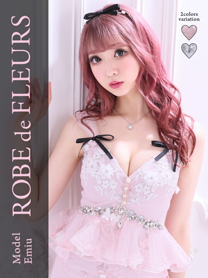 ROBEdeFLEURS/ローブドフルール】立体 フラワーレース×ペプラム