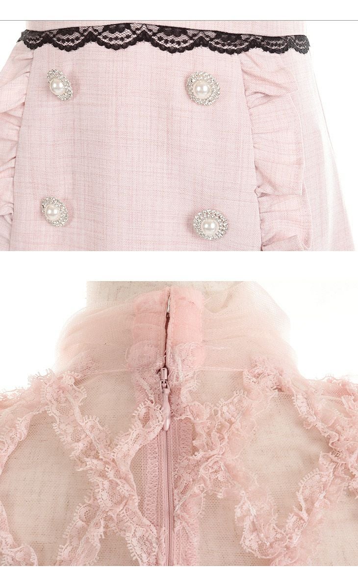 ROBEdeFLEURS ローブドフルール パール付き チュール×バイカラー台形 ミニドレス[2058]