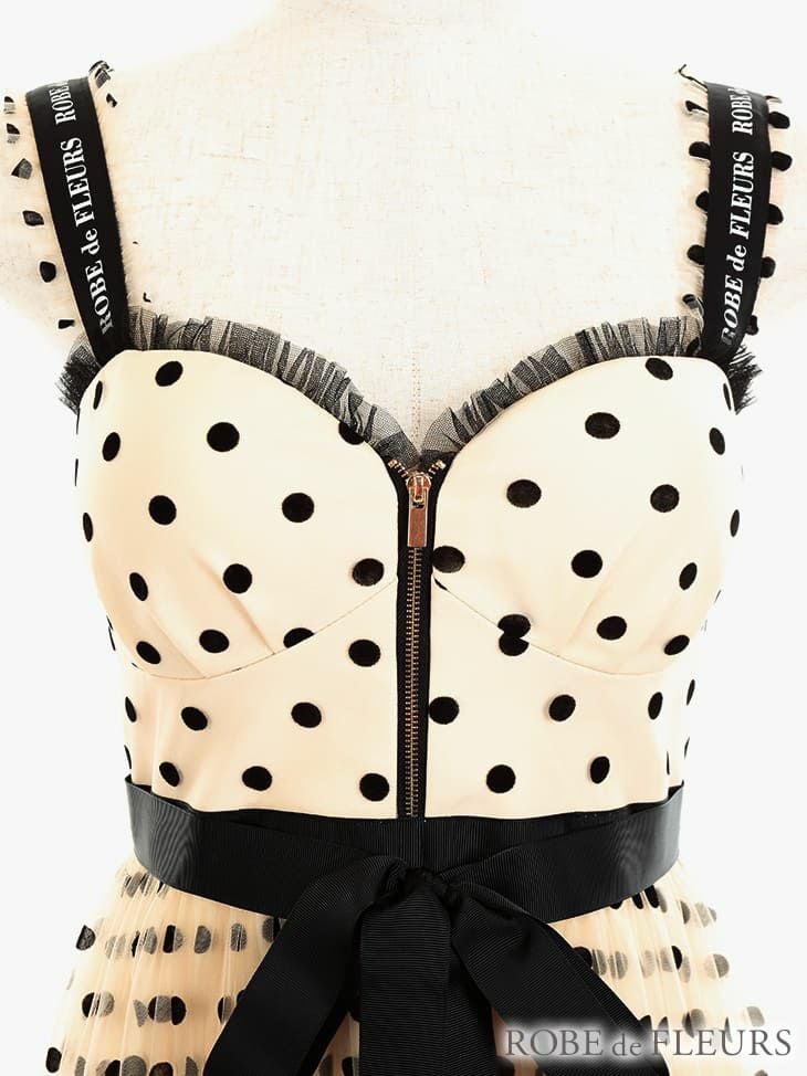 ROBEdeFLEURS ローブドフルール ドット チュール×アンティーク マキシドレス[2159]