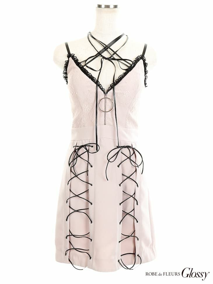 ROBEdeFLEURS Glossy[ローブドフルール グロッシー]フロント ジッパー× ストレッチ ミニドレス[美咲キララ][2103]