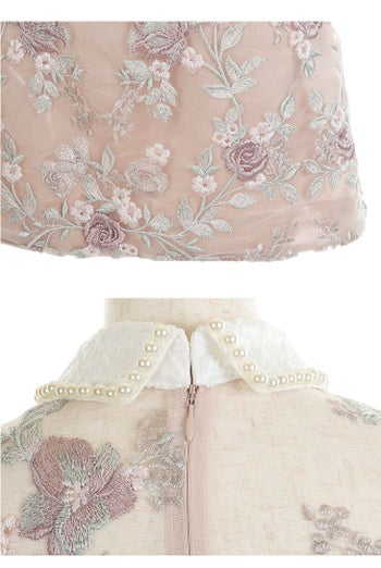 ROBEdeFLEURS ローブドフルール フラワー刺繍×リボンタイドレス[2090]