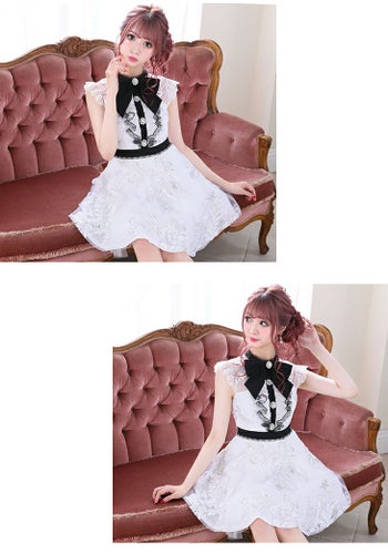 ROBEdeFLEURS ローブドフルール リボンネック×ラグジュアリー フレア ミニドレス[1893]