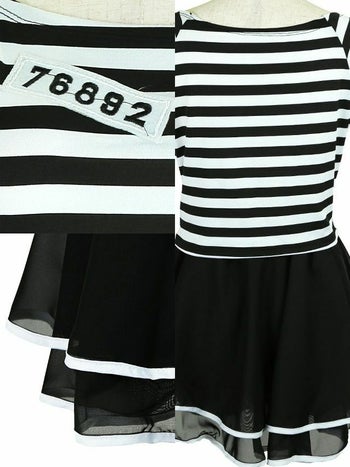 [ハロウィン コスプレ通販] オフショルボーダーアップ囚人 ハロウィンコスプレ