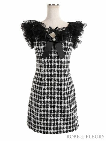 ROBEdeFLEURS ローブドフルール ドールチェック ツイードワンピースドレス[2178]