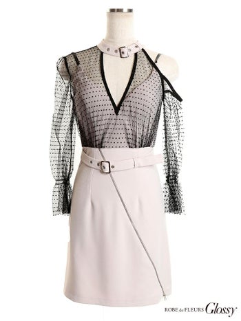 ROBEdeFLEURS Glossy[ローブドフルール グロッシー]ジッパー× ロングスリーブ ミニドレス[桜咲乃愛][2128]