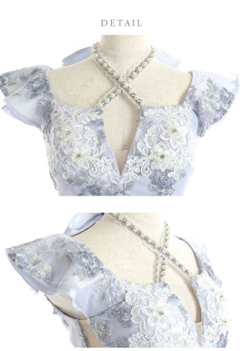 ROBEdeFLEURS ローブドフルール  サイド チュール切替× 刺繍レース タイト ミニドレス[1976]