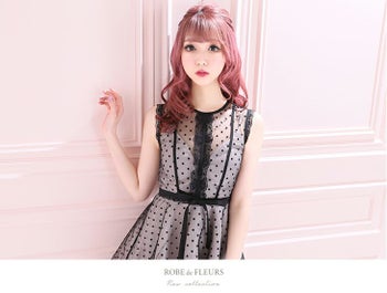 ROBEdeFLEURS ローブドフルール  ガーリードット チュール× フレア ミニドレス[2161]