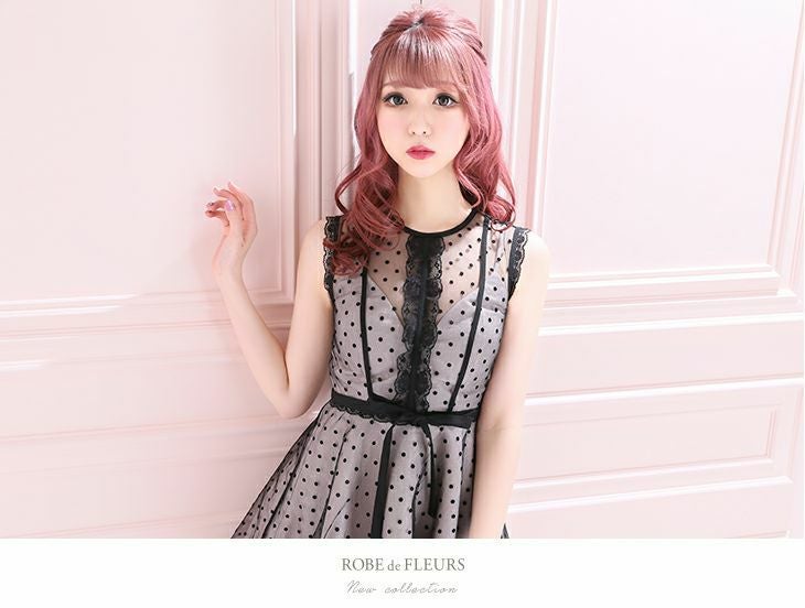 ROBEdeFLEURS ローブドフルール  ガーリードット チュール× フレア ミニドレス[2161bl]