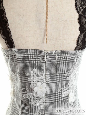 ROBEdeFLEURS ローブドフルール  サイド チュール切替×ギンガムチェック タイト ミニドレス[2176]