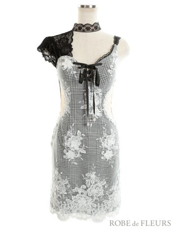 ROBEdeFLEURS ローブドフルール  サイド チュール切替×ギンガムチェック タイト ミニドレス[2176]