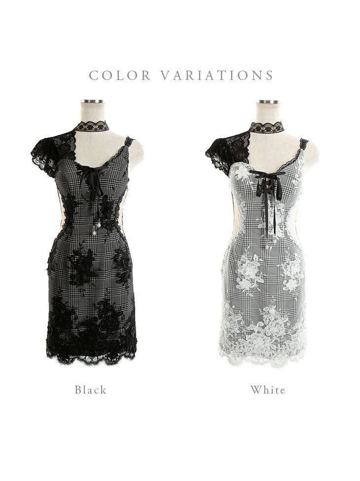 ROBEdeFLEURS ローブドフルール  サイド チュール切替×ギンガムチェック タイト ミニドレス[2176]