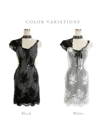 ROBEdeFLEURS ローブドフルール  サイド チュール切替×ギンガムチェック タイト ミニドレス[2176]