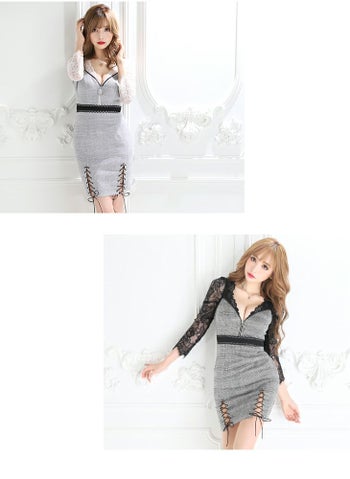 ROBEdeFLEURS Glossy[ローブドフルール グロッシー]ラメツイル レース 長袖 ミニドレス[愛川みれい][2025]