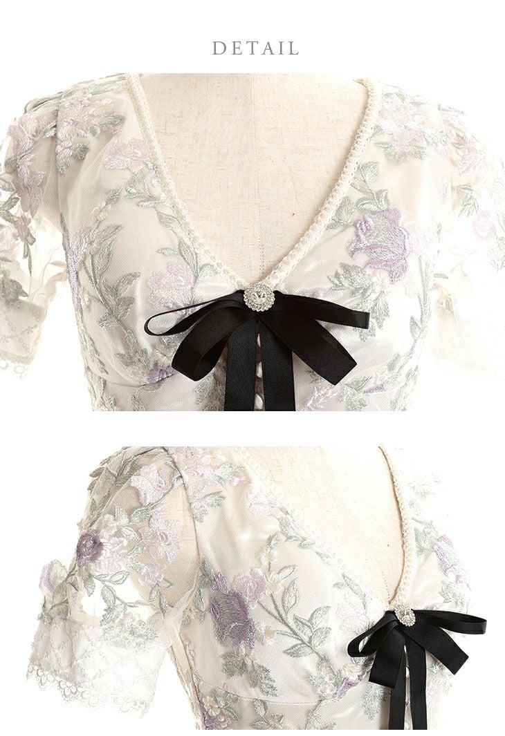 ROBEdeFLEURS ローブドフルール プリンセス フラワー刺繍 フレア ミニドレス[2245]