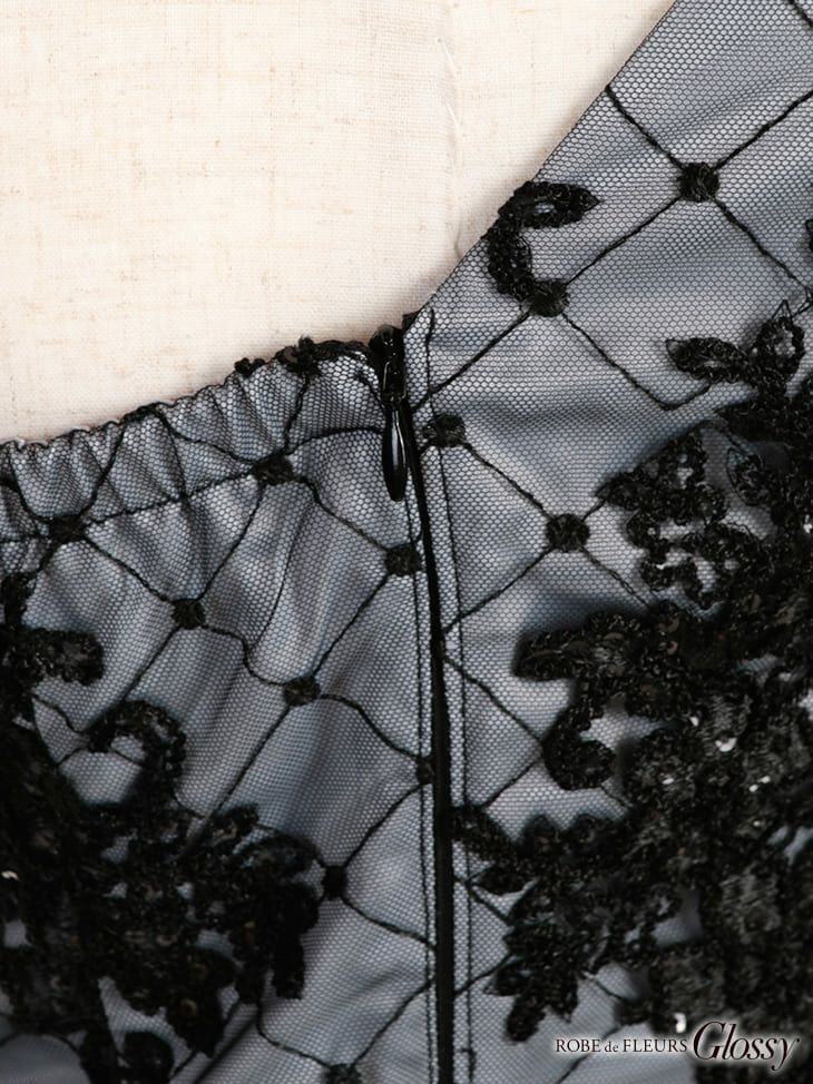 ROBEdeFLEURS Glossy[ローブドフルール グロッシー]レース ワンショルダービジューライン ミニドレス[XS/Lあり][真優川咲][2290]