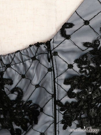 ROBEdeFLEURS Glossy[ローブドフルール グロッシー]レース ワンショルダービジューライン ミニドレス[XS/Lあり][真優川咲][2290]