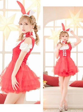 [ハロウィン コスプレ通販]オフショル袖付きフレアスカートサンタ ハロウィンコスプレ