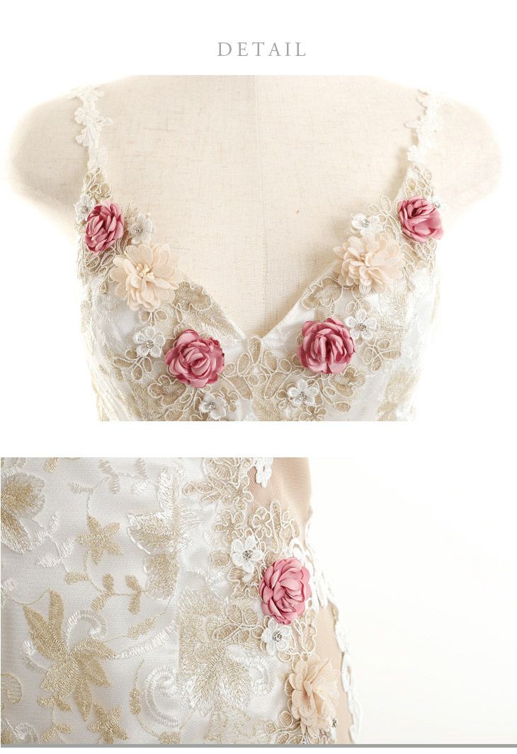 ROBEdeFLEURS ローブドフルール 立体 フラワーモチーフサイドメッシュレース タイトロングドレス[2158]