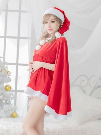 [サンタコスプレ SET]ケープスリーブ ショートパンツ サンタコス[綾野あすか]