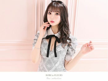 ROBEdeFLEURS ローブドフルール 刺繍モチーフ 半袖 フレア セットアップ ミニドレス[2270lv]