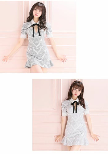 ROBEdeFLEURS ローブドフルール 刺繍モチーフ 半袖 フレア セットアップ ミニドレス[2270lv]