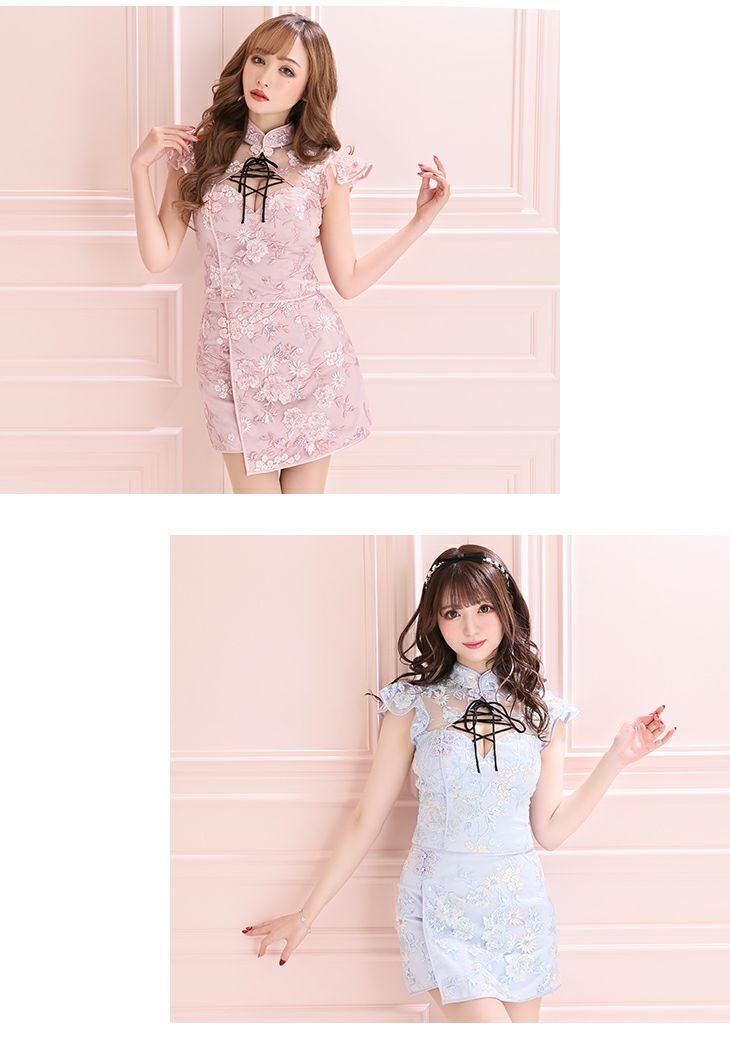 ROBEdeFLEURS ローブドフルール フリル袖刺繍モチーフチャイナ セットアップ タイト ミニドレス[2291]