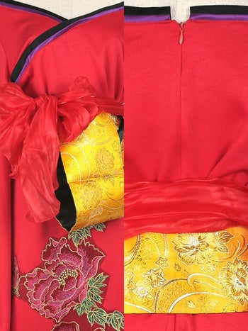 [ハロウィン コスプレ通販]和風フラワー刺繍おいらんハロウィンコスプレ風ロングドレス衣装(レッド)(Mサイズ)