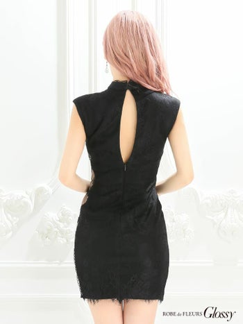 ROBEdeFLEURS Glossy[ローブドフルール グロッシー]フロント ジップ× レース ノースリーブ ミニドレス[XS/Lあり][真優川咲][2067]