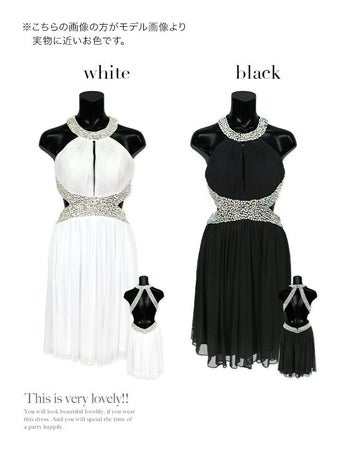 [インポート]エレガンスストーンデザインフレアミニドレス[ブラック][XS/Lあり][天使カレン/キャバドレス着用]