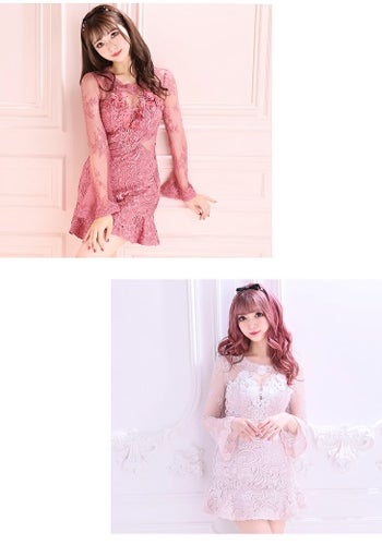 ROBEdeFLEURS ローブドフルール フラワーケミカルレース 長袖 ミニドレス[ペチコート付][2168]