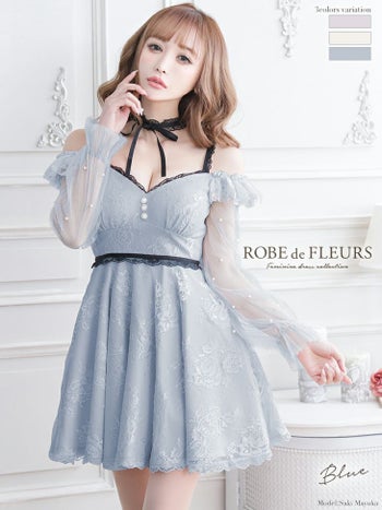 ROBEdeFLEURS ローブドフルール ガーリーレース 長袖 フレア ミニドレス[2184]