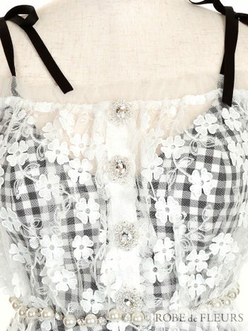 ROBEdeFLEURS [ローブドフルール]フラワー チュール ギンガムチェック フレア ミニドレス[2295]