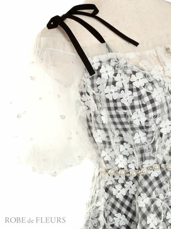 ROBEdeFLEURS [ローブドフルール]フラワー チュール ギンガムチェック フレア ミニドレス[2295]