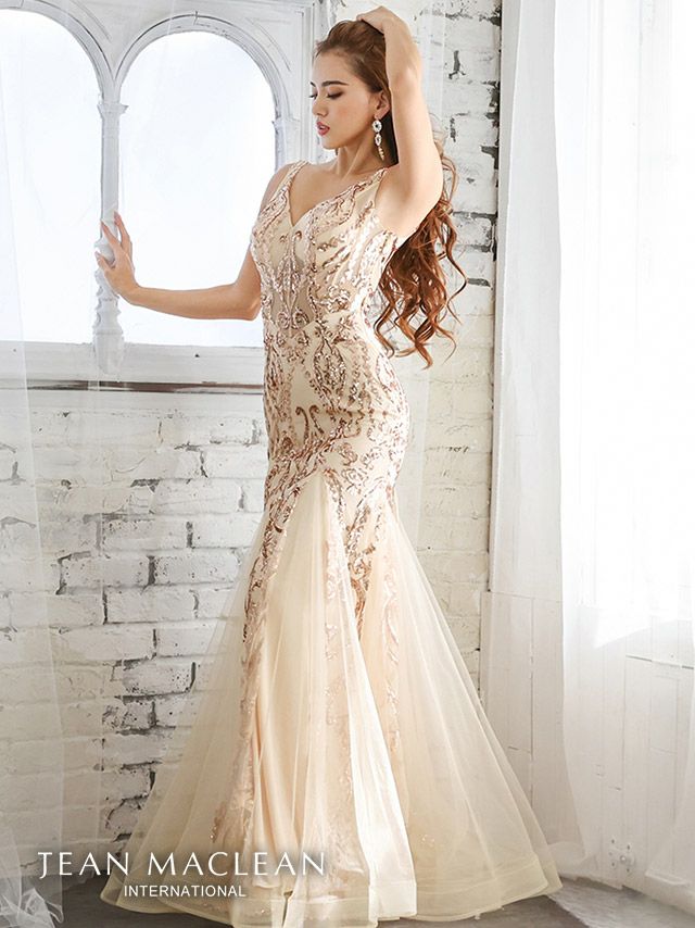 キャバドレス [JEANMACLEAN][ジャンマクレーン]jm-ld-11878 スパンコール刺繍×メッシュチュールマーメイトロングドレス(2color)(9号サåイズ)画像１