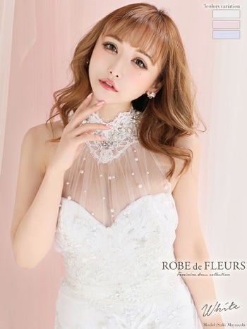 ROBEdeFLEURS ローブドフルール パール＆レース ホルターサテン タイト ミニドレス[2370]