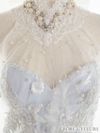 ROBEdeFLEURS ローブドフルール パール＆レース ホルターサテン タイト ミニドレス[2370]