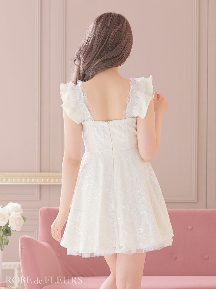 ROBEdeFLEURS ローブドフルール 3D フラワーモチーフ フリル ノースリーブ フレア ミニドレス[2327]