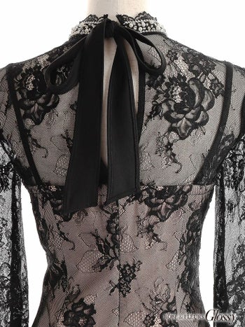 ROBEdeFLEURS Glossy[ローブドフルール グロッシー]バスト レースアップ レース 七分袖 ミニドレス[真優川咲][2302]