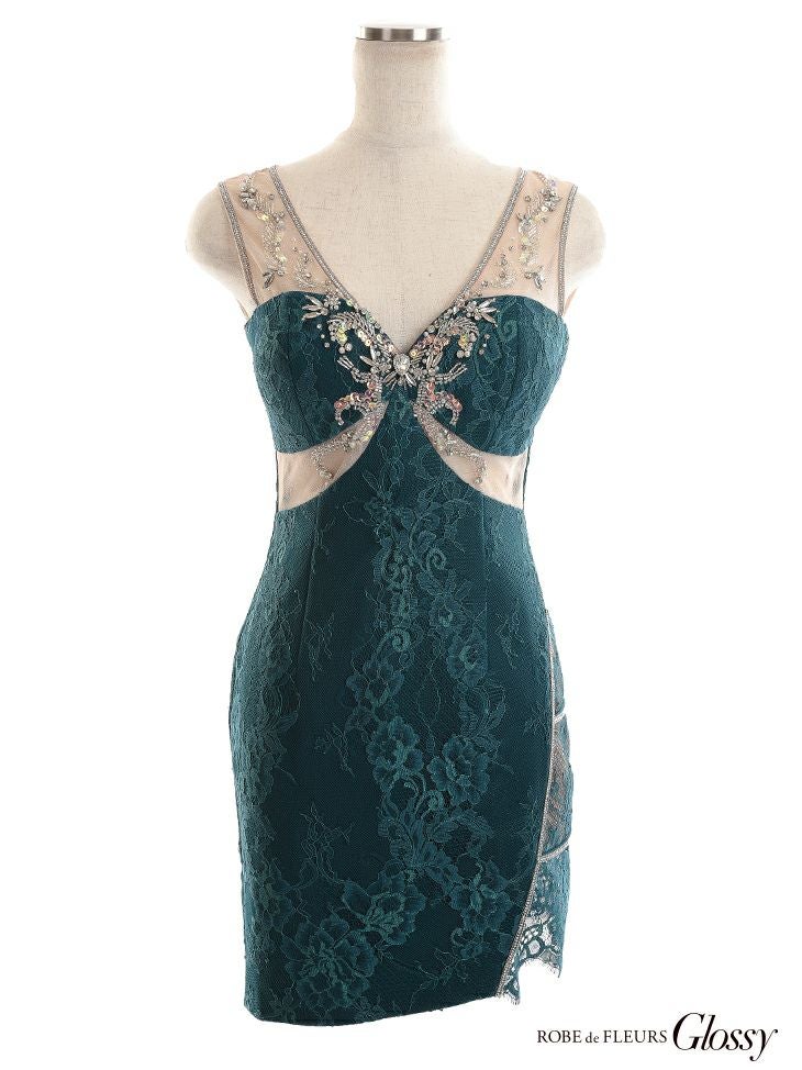 ROBEdeFLEURS Glossy[ローブドフルール グロッシー]シア レースデザインノースリ ミニドレス[真優川咲][2287]