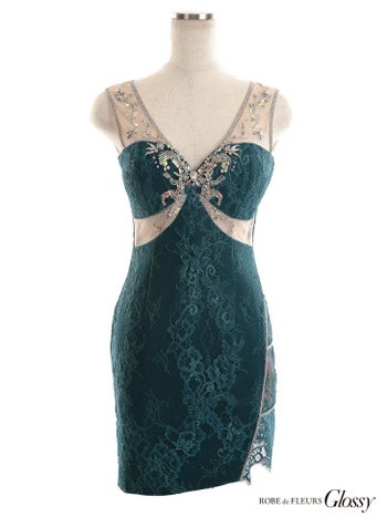 ROBEdeFLEURS Glossy[ローブドフルール グロッシー]シア レースデザインノースリ ミニドレス[真優川咲][2287]