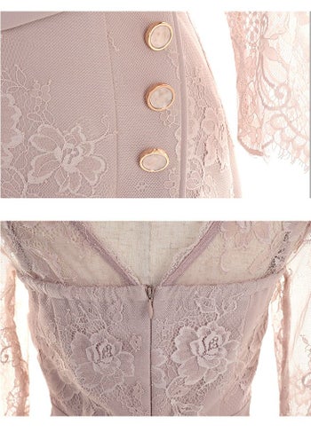 ディア バイ ローブドフルール [DEA] 2303 リボンデザイン 刺繍 レース 長袖 ミ二ドレス