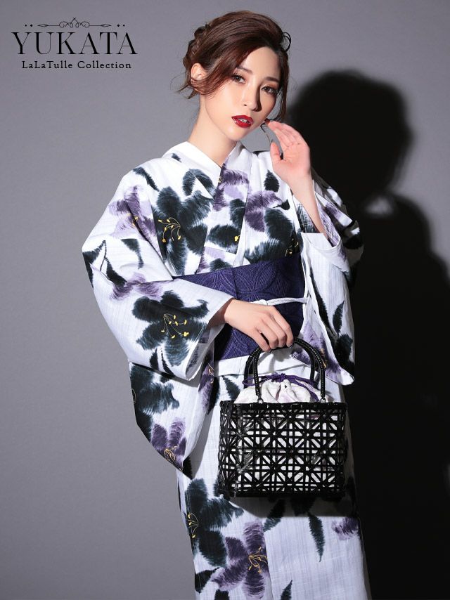 2026 浴衣 LaLaTulle | SALE【浴衣】炭黒×菖蒲ゆかた 2点SET [浴衣+平