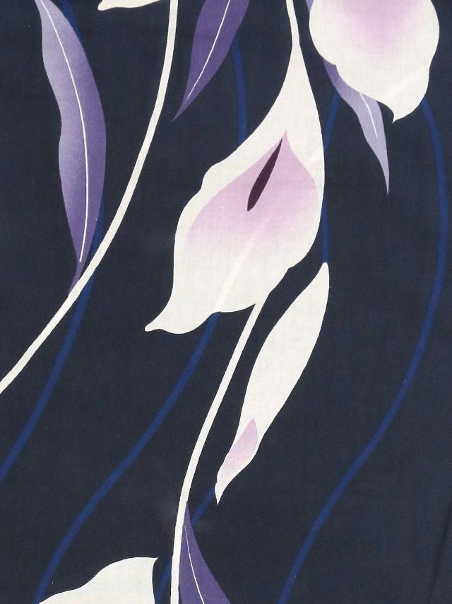 [浴衣 帯が選べる]濃紺×菖蒲の花柄 ゆかた3点SET[浴衣+平帯or作り帯+下駄][石原彩香着用]