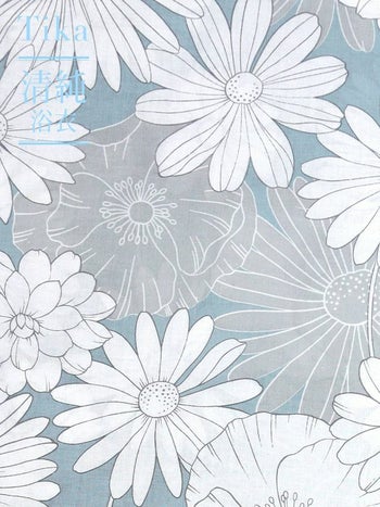 [浴衣 帯が選べる]青地×マーガレット柄 ゆかた3点SET[浴衣+平帯or作り帯+下駄][畔勝遥着用]