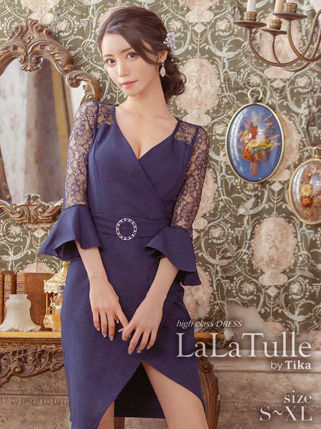 LaLaTulle[ララチュール]×ベルスリーブ ワンカラー 袖あり タイトミニ